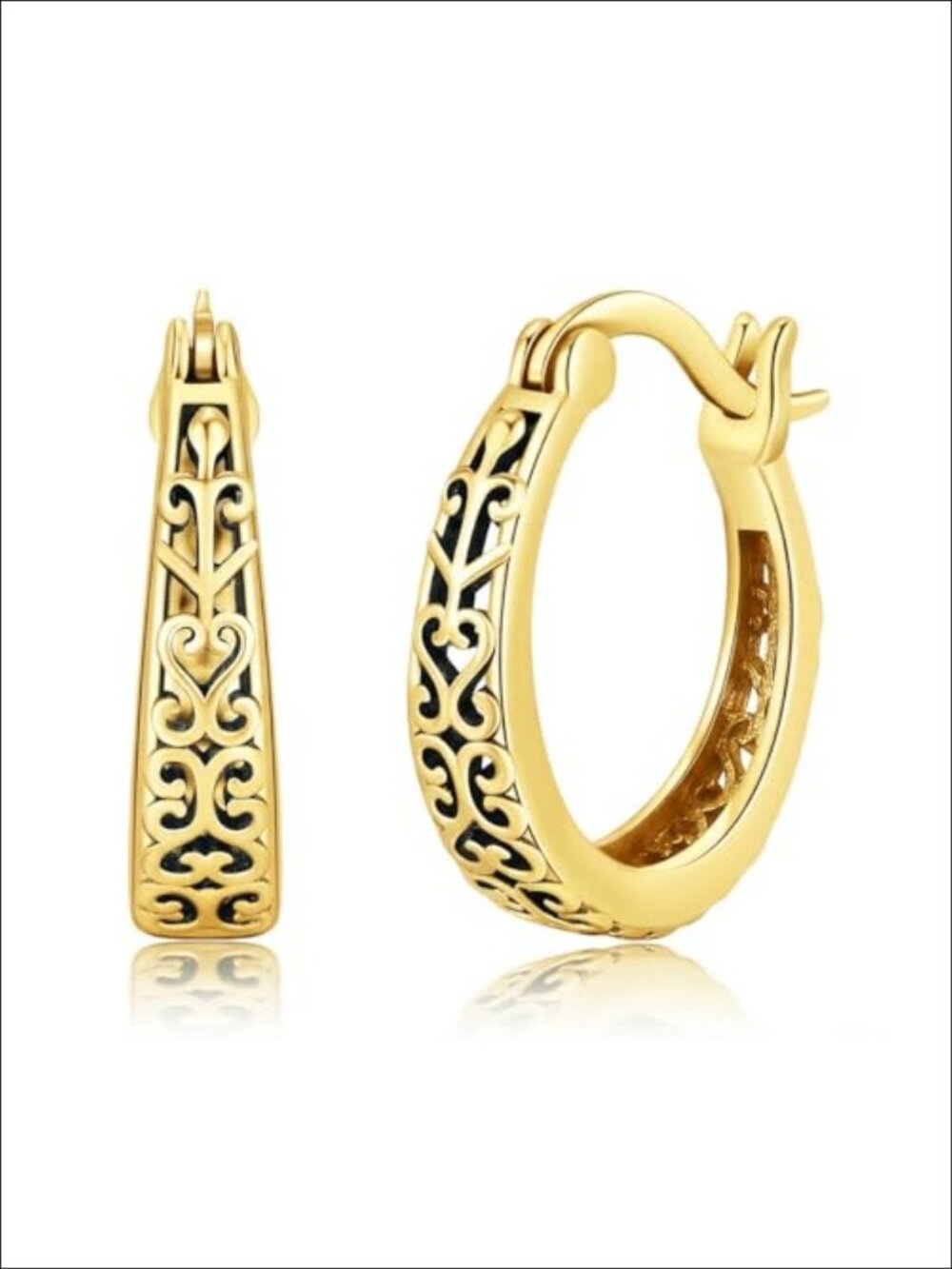 14k Gold Plated Filigree Celtic Hoop Earrings Women Jewelry Gift